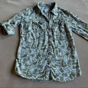 Button Down Blouse - Olive Floral